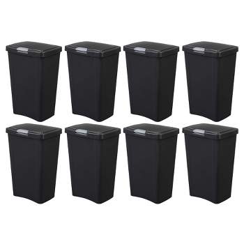 Sterilite 13 Gallon TouchTop Narrow Plastic Wastebasket with Secure Titanium Latch for Kitchen, Bathroom, and Office Use, Black (8 Pack)
