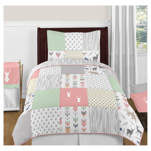 4pc Botanical Leaf Twin Kids' Comforter Bedding Set Green And