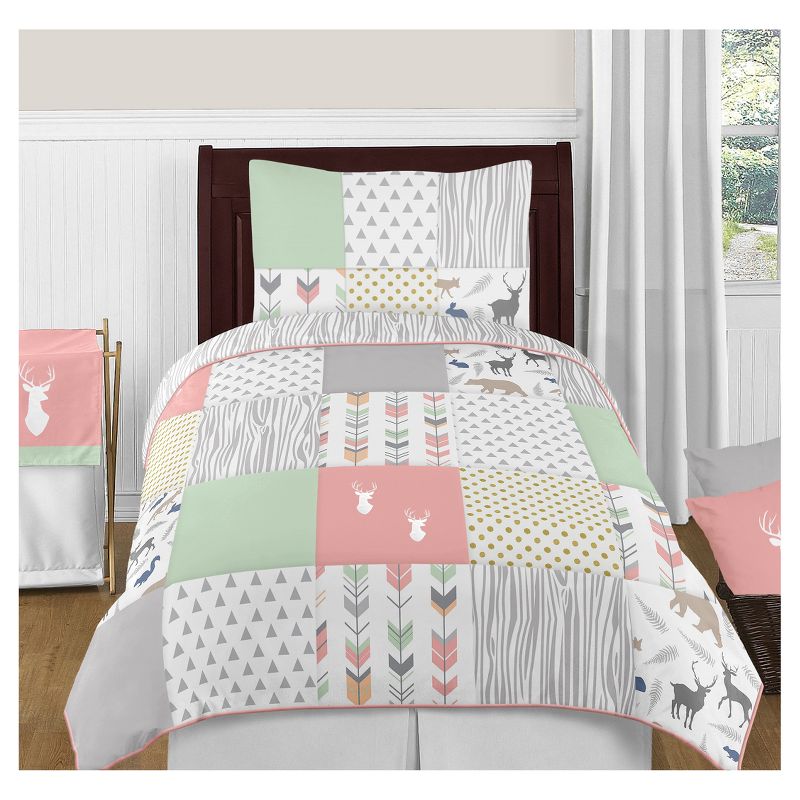 4pc Woodsy Twin Kids&#39; Comforter Bedding Set Coral and Mint - Sweet Jojo Designs, 1 of 6