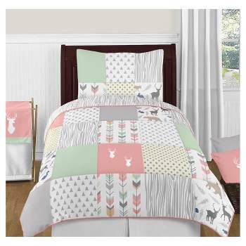 4pc Woodsy Twin Kids' Comforter Bedding Set Coral and Mint - Sweet Jojo Designs