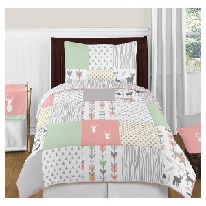Coral & Mint Woodsy Comforter Set (Twin) - Sweet Jojo Designs , Blue Gray Pink