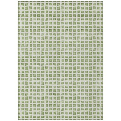 Artichoke Green And Ivory Geometric Washable Indoor Outdoor Area Rug