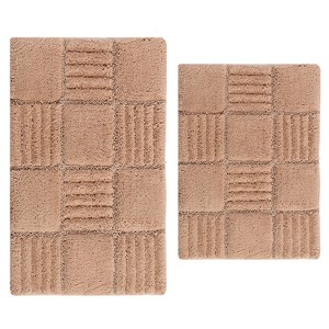 Knightsbridge Stylish And Comfortable Traditional Echo Design 2 PC Cotton Bath Rug Set 20"x30" & 24"x40" Silver - 1 of 4
