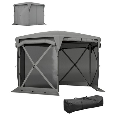 Outsunny 11 x 11ft Pop Up Gazebo Screen Tent with Removable Roof Cover, 4 Roll-up Wind Panels for Camping, Patio, Backyard, Lawn