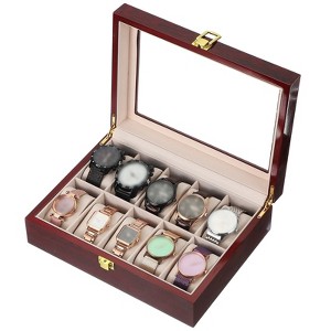 Unique Bargains Wooden Glass Cover Removable Watch Pillow Watch Storage Box - 1 of 4