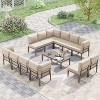 ALAULM 14 Pieces Metal Patio Furniture Set Modern Metal Outdoor Conversation Sets, Patio Sectional Sofa w/5 Inch Cushion and Coffee Table, Sand - 2 of 4