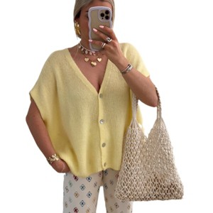 Womens Oversized Cardigans Short Batwing Sleeve Button V Neck Casual Knit Lightweight Sweater Tops - 1 of 4