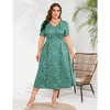 LXT- Women's Plus Size Summer Dress Short Sleeve V Neck High Waist A-line Floral Maxi Dresses - 3 of 4