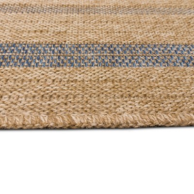 Navy and Beige Round Synthetic Flatwoven Indoor/Outdoor Rug