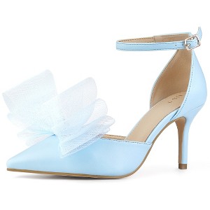 Allegra K Women's Mesh Bow Tie Ankle Strap Stiletto High Heels Pumps - 1 of 4