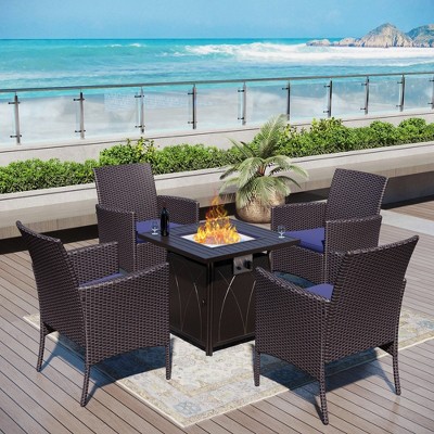Captiva Designs 5pc Outdoor Patio Dining Set with Square Steel Table & Armrest Metal Frame Chairs
