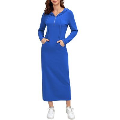 Front Half Zipper Maxi Dress Hoodie Dress Long Sleeve Sweatshirt Hoide Dress Sweat Dress Lounge Dress
