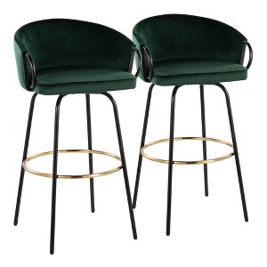 Contemporary/Glam 360¡ã Swivel Bar Stools with Velvet Upholstered Seats and Metal Frame with Footrest (Set of 2) for Home Bar - 1 of 4