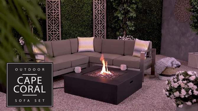 Cape Coral 5pc V-Shaped Sofa Set with Fire Table - Dark Gray/ Khaki - Christopher Knight Home, 2 of 8, play video