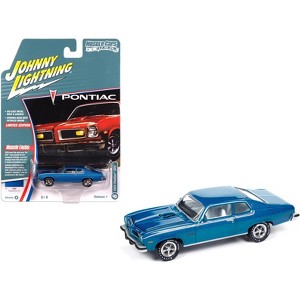 1974 Pontiac GTO Regatta Blue Metallic with White Interior "Muscle Cars USA" Series 1/64 Diecast Model Car by Johnny Lightning - 1 of 4