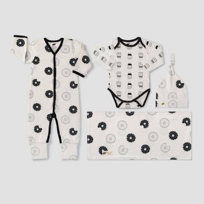Layette by Monica + Andy Baby Donuts and Coffee Print Layette Set - White/Black 0-3M