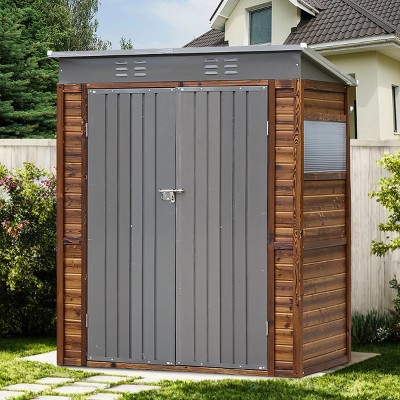 Outdoor Backyard Storage Shed, Storage Shed with Wood Frame and Iron Door and Window, Tool Shed with All-Weather Design -Coolbibila