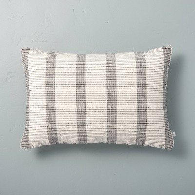 gray striped lumbar pillow