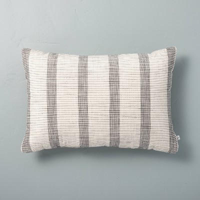 14&#34;x20&#34; Bold Textured Stripe Lumbar Throw Pillow Sour Cream/Railroad Gray - Hearth &#38; Hand&#8482; with Magnolia