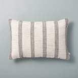 14" x 20" Bold Textured Stripe Lumbar Throw Pillow Sour Cream/Railroad Gray - Hearth & Hand™ with Magnolia