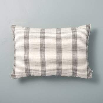 14"x20" Bold Textured Stripe Lumbar Throw Pillow Sour Cream/Railroad Gray - Hearth & Hand™ with Magnolia