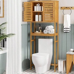 Over Toilet Storage Cabinet Tall Bathroom Cabinet Organizer with Cupboard and Adjustable Shelves Freestanding - 1 of 4
