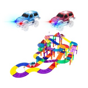 PICASSO-TILES Race Track Magnetic Tiles for Kids, 100PCS with 2 Racing Cars, Construction STEM Building Blocks Educational Toy - 1 of 4