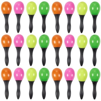 Photo 1 of Blue Panda 24 Pack Small Maracas Toy, Classroom Musical Instruments for Kids, Party Noise Makers Mexican Fiesta, 4 Colors