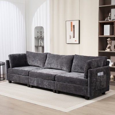 SKRAN Cloud Couch Sofa with Storage & Deep Seat, 3-Seater Sofa Bed W/Pillows for Apartment Office Living Room, Easy Assembly