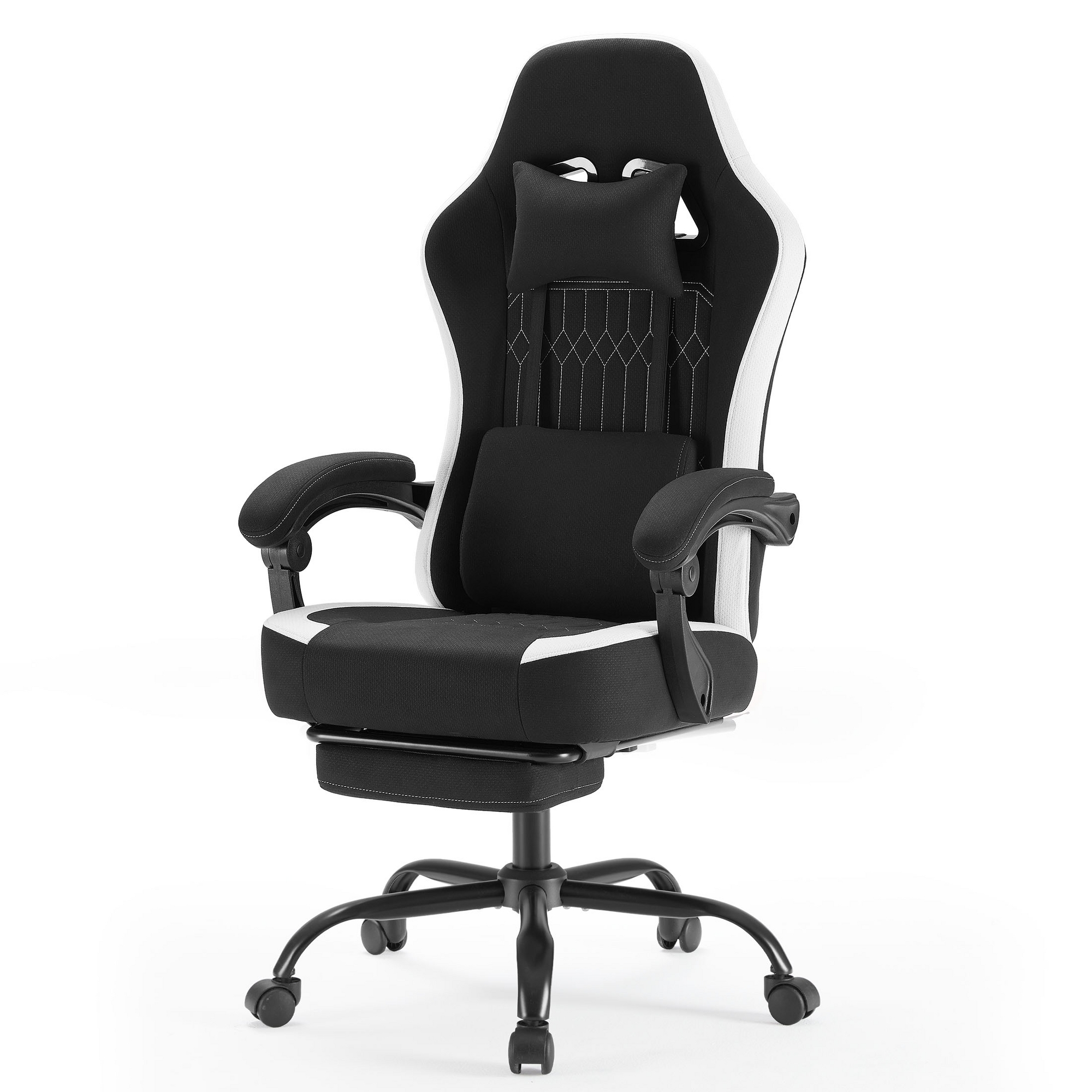 Bestier Gaming Chair with Lumbar Support, Office Chair with Adjustable Height, Armrests and Headrests, 360¡ã Rotating Wheels