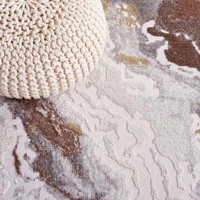 Beige and Brown Abstract Square Synthetic Area Rug