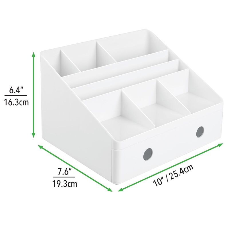 mDesign Large Plastic Divided Home Office Desk Organizer with 2 Drawers - White, 3 of 8