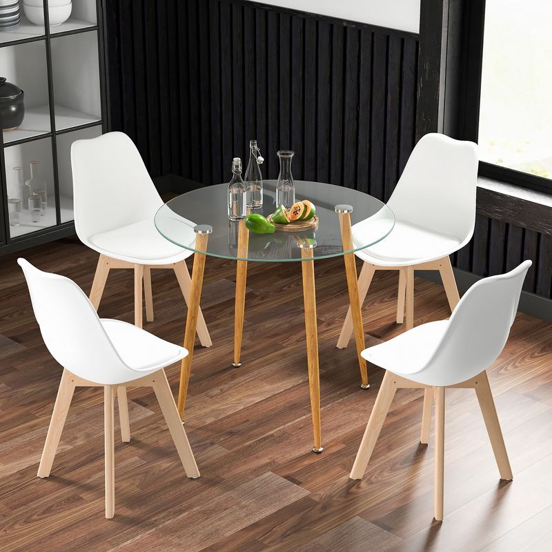 Costway Dining Table Set for 4 Modern Kitchen Table Set with Round GlassTempeTable&4 Chairs, 2 of 11