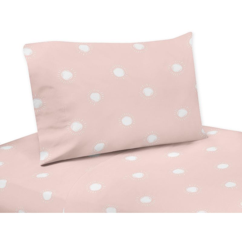 Sweet Jojo Designs Girl Kids Twin Sheet Set Boho Sun Pink and White 3pc, 1 of 6
