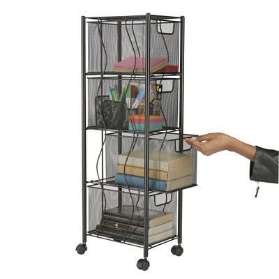 Black Metal Mesh 4-Drawer Mobile Storage Trolley