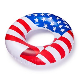 Swimline 90196 Round 36 Inch Inflatable Patriotic American Flag Swimming Pool or Lake Tube Lounger Water Float for Kids and Adults, Red, White, Blue - 1 of 4