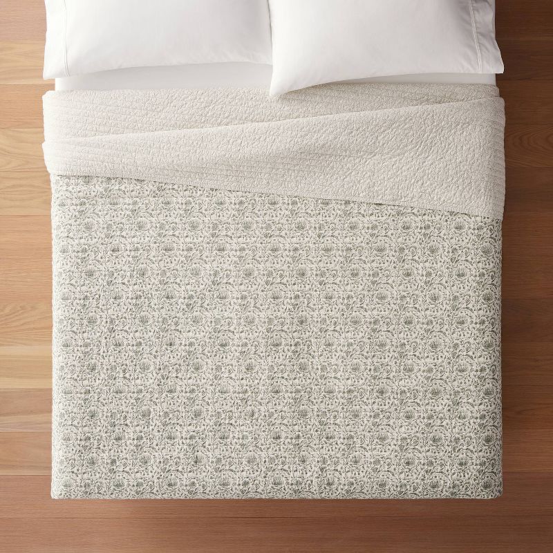 Decorative Border Cotton Slub Print Quilt Light Teal Green – Threshold™ designed with Studio McGee, 3 of 11