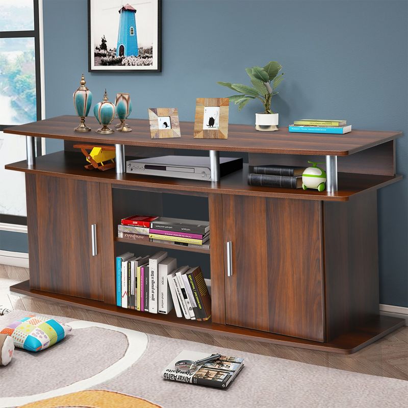 Costway 63'' TV Stand Entertainment Console Center W/ 2 Cabinets Up to 70'' Black\Walnut, 2 of 10