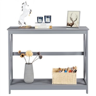 Yaheetech 2-Tier X-Design Console Table Sofa Side End Table for Living Room