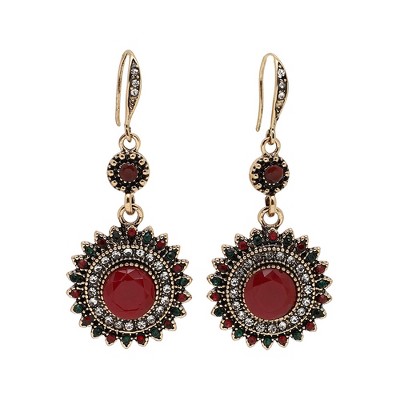 SOHI Women's Red Circular Drop Earrings