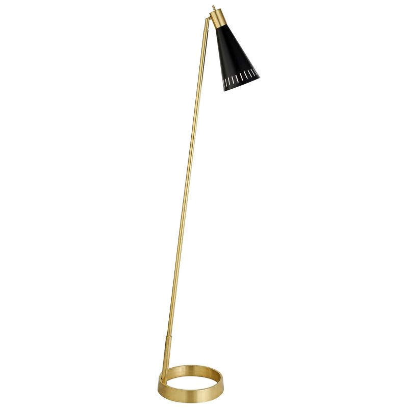 Hampton &#38; Thyme 62.25&#34; Tall Floor Lamp with Metal Shade Brushed Brass/Matte Black, 1 of 11