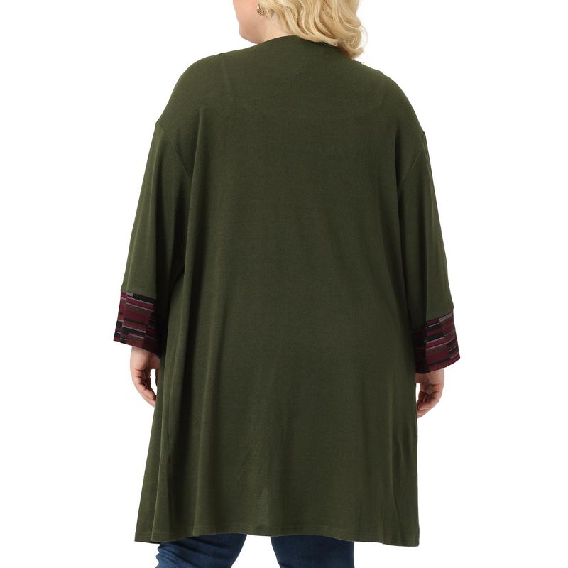Agnes Orinda Women's Plus Size Contrast Placket Sleeves Knit Open Front Cardigans, 4 of 6