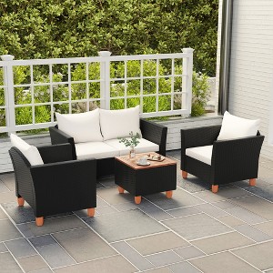Tangkula 4 Piece Outdoor Conversation Set Patio Cushioned Chairs w/ Storage Coffee Table - 1 of 4