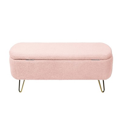 Modern Faux Fur Entryway Bench Upholstered Padded with Storage
