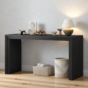 Mshliw 59.2'' Console Table with Paulownia Veneer, Dining Table, Striped Design Accent Table for Entryway, Foyer, or Living Room - 1 of 4