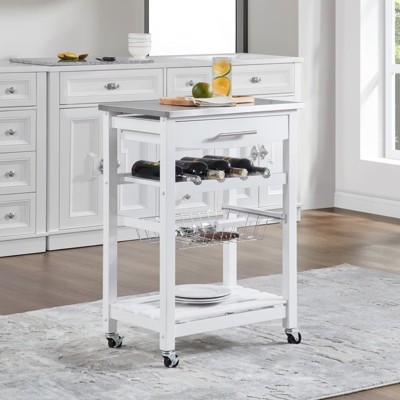 GlasFlength Kitchen Carts and Islands Modern Rolling Kitchen Cart with Spacious Storage for Kitchen, White,22.76”*15.75”*33.55"