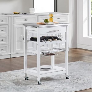GlasFlength Kitchen Carts and Islands Modern Rolling Kitchen Cart with Spacious Storage for Kitchen, White,22.76”*15.75”*33.55" - 1 of 4