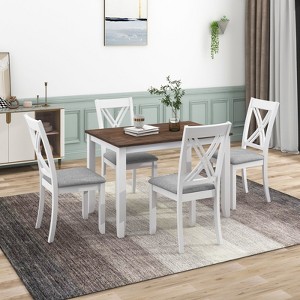 TiramisuBest Farmhouse Counter Height 5 Piece Dining Set Rectangular Table 4 Chairs Small Space Tuck Under Design Distressed Wood 47" - 1 of 4