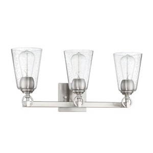 Sunset Lighting Arden 3-Light Vanity Clear Seedy Steel Round Glass 100W, Bright Satin Nickel Finish - 1 of 4