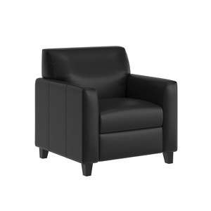Flash Furniture Agent Black LeatherSoft Reception Chair with Right Side Charging Bank, Includes 2 Outlets, 2USB Ports, 1 USB-C Port, Solid Wood Legs - 1 of 4